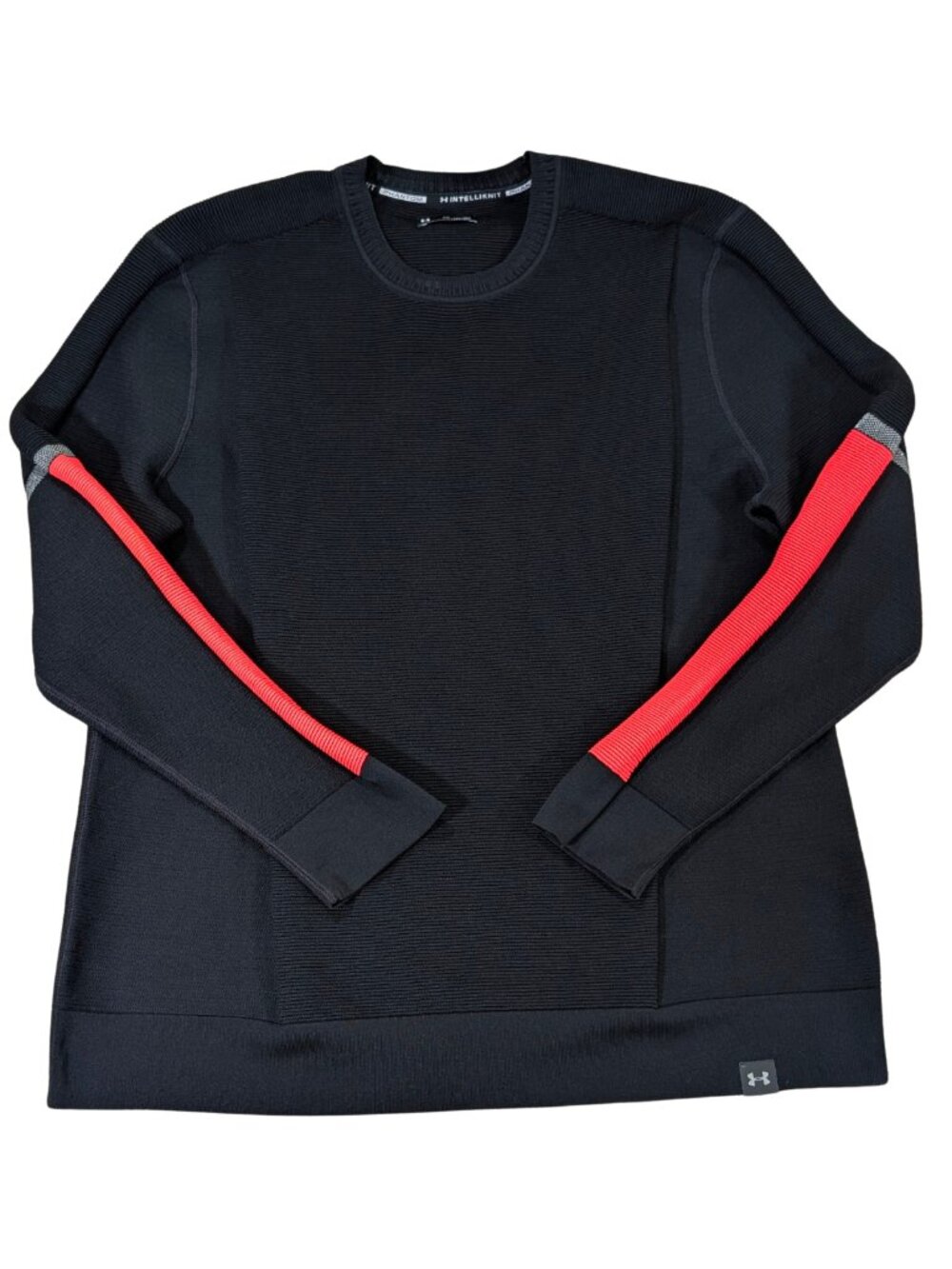 Under Armour Mens IntelliKnit Phantom Crewneck Sweater XXL Black Red Stripe